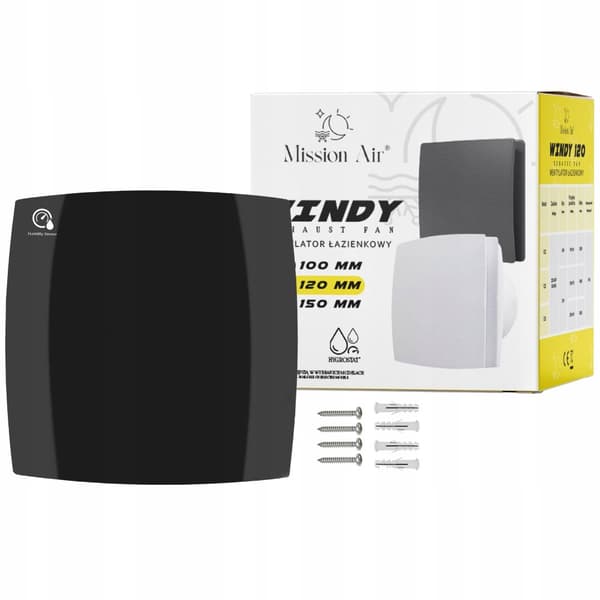 Kylpyhuoneen tuuletin WINDY 120 H+T BLACK