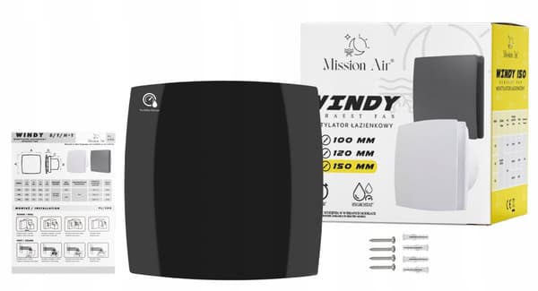 Kylpyhuoneen tuuletin WINDY 150 H+T BLACK