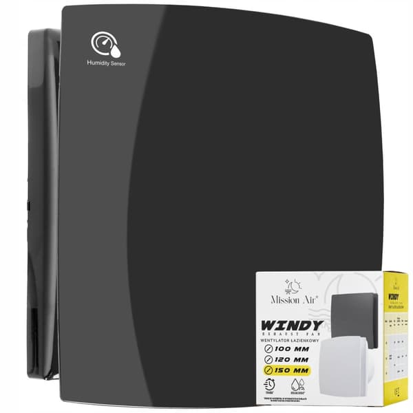 Kylpyhuoneen tuuletin WINDY 150 H+T BLACK