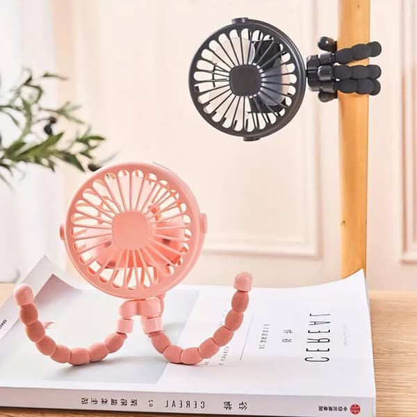 Fleksibel klapvognsventilator - Genopladelig bærbar ventilator med batteri sort