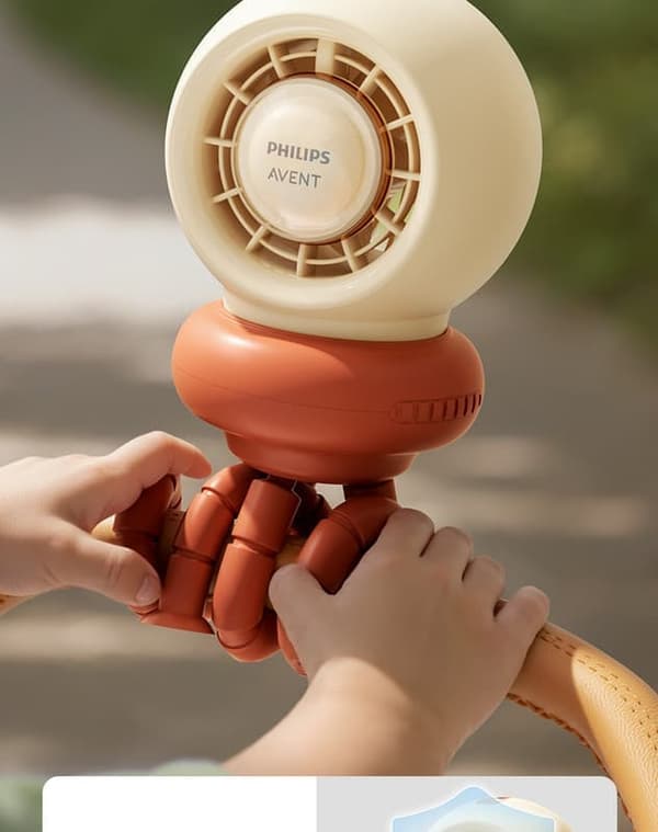 Philips Avent Octopus bärbar liten fläkt - USB-fläkt utan blad för barnvagnar, laddningsbar nattlampa med klämma, utomhusbarnvagnsartefakt