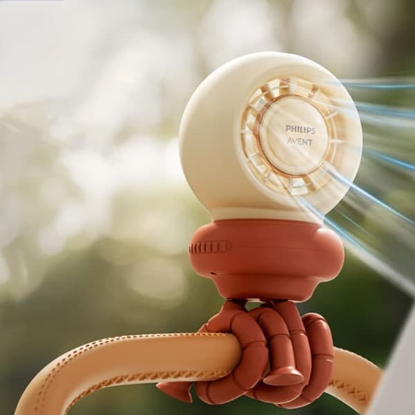 Philips Avent Octopus bärbar liten fläkt - USB-fläkt utan blad för barnvagnar, laddningsbar nattlampa med klämma, utomhusbarnvagnsartefakt