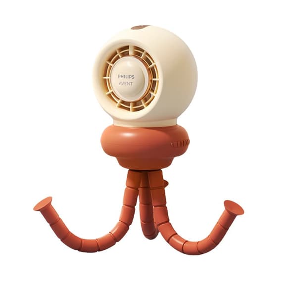 Philips Avent Octopus bärbar liten fläkt - USB-fläkt utan blad för barnvagnar, laddningsbar nattlampa med klämma, utomhusbarnvagnsartefakt