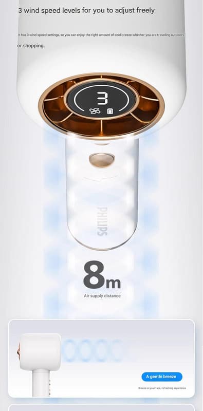 Philips nackhängande fläkt – en bärbar mini-utomhusfläkt med tyst laddning och bladlös design