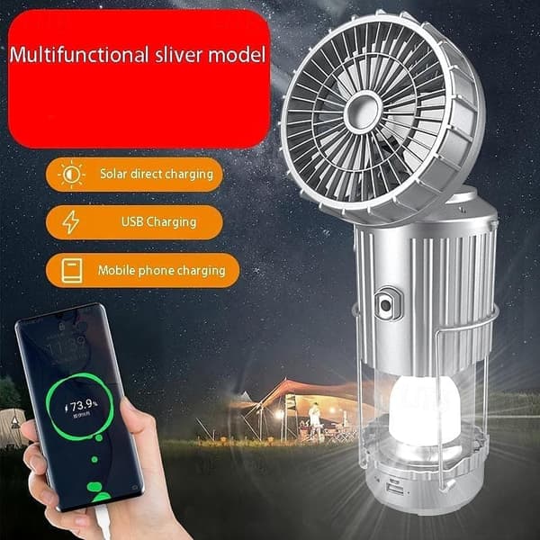 OBOSOE Bärbar Handfläkt/fläkt med Turboeffekt med Bluetooth – Solcellsdriven campinglampa Perfekt för Resor och Utomhusaktiviteter