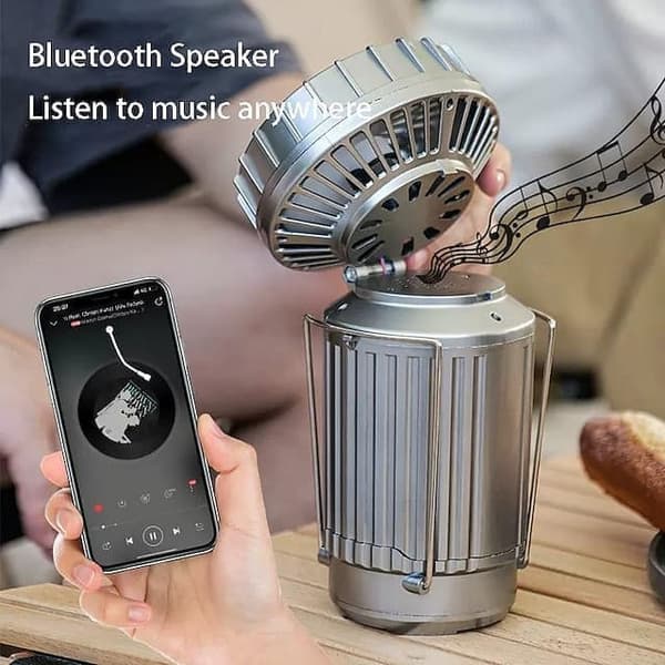 OBOSOE Bärbar Handfläkt/fläkt med Turboeffekt med Bluetooth – Solcellsdriven campinglampa Perfekt för Resor och Utomhusaktiviteter