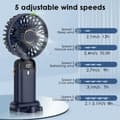 Miniatyrbild 4 av 8: OBOSOE Bärbar Handfläkt/fläkt med Turboeffekt – 5 Hastigheter, 4-i-1 Funktion, Perfekt för Resor och Utomhusaktiviteter,Kan hängas på nacke