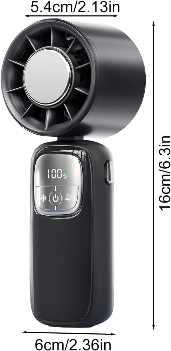 Bærbar Turbo Power håndventilator – 100 hastigheder, med solid-state køleteknologi, kan hænges på nakken, to tilstande: blæser og køling
