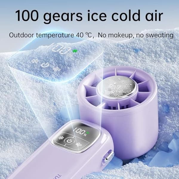 Bærbar Turbo Power håndventilator – 100 hastigheder, med solid-state køleteknologi, kan hænges på nakken, to tilstande: blæser og køling