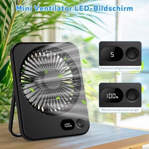 Lollanda Mini USB-Fläkt med LED-Display, Uppladdningsbar Portabel Fläkt - Bärbar och Justerbar för Resor