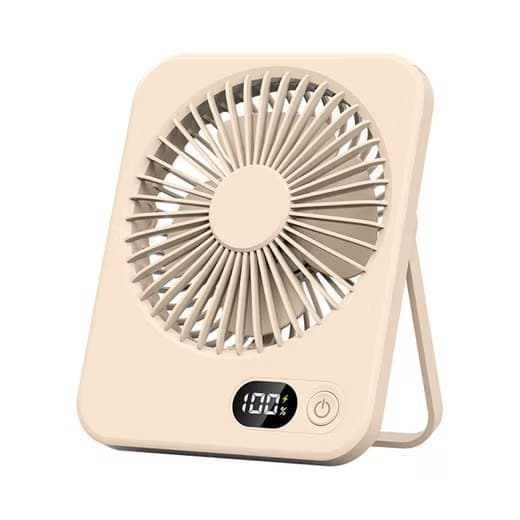 Lollanda Mini USB-Fläkt med LED-Display, Uppladdningsbar Portabel Fläkt - Bärbar och Justerbar för Resor Ljusbrun