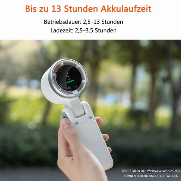 Lollanda 3-i-1 mini handhållen fläkt – bärbar, vikbar USB-fläkt med LED-display, för kontor och utomhusbruk