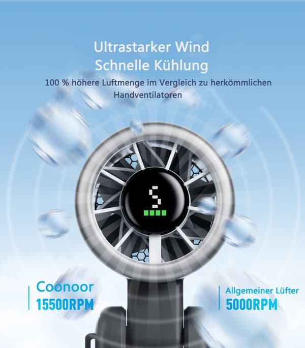 Lollanda 3-i-1 mini handhållen fläkt – bärbar, vikbar USB-fläkt med LED-display, för kontor och utomhusbruk