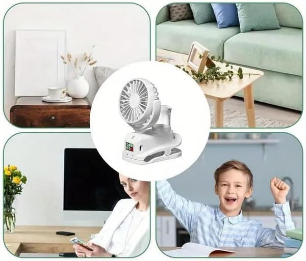 Lollanda 3-i-1 dimfläkt - 360° Fläkt med Klämma,Bärbar Handfläkt/fläkt med Batteri ,för Resor och Utomhusaktiviteter