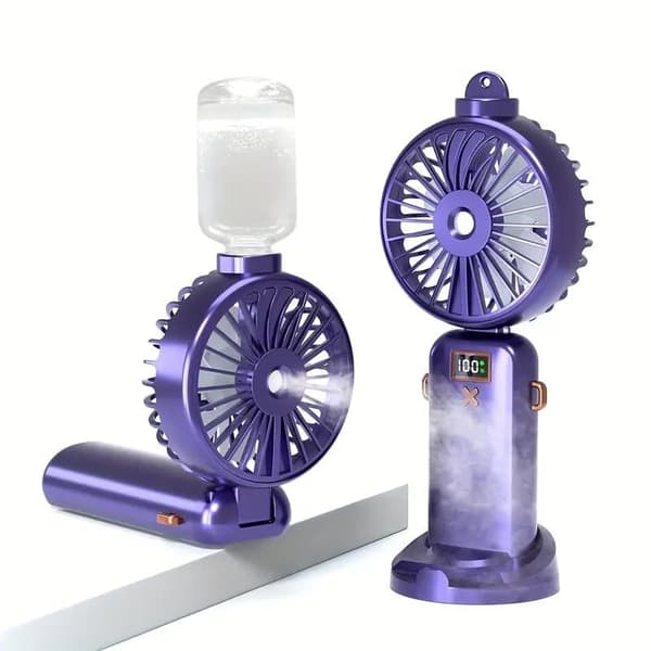 OBOSOE håndventilator/bordventilator – genopladelig bærbar sprayventilator med USB og digitalt display