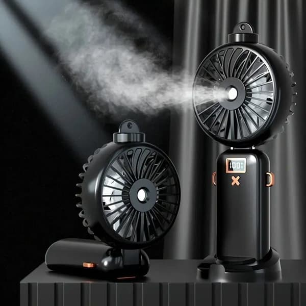 OBOSOE håndventilator/bordventilator – genopladelig bærbar sprayventilator med USB og digitalt display