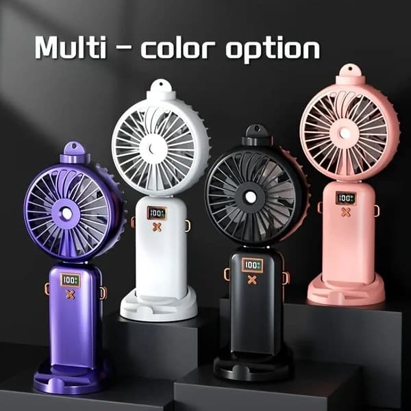 OBOSOE håndventilator/bordventilator – genopladelig bærbar sprayventilator med USB og digitalt display