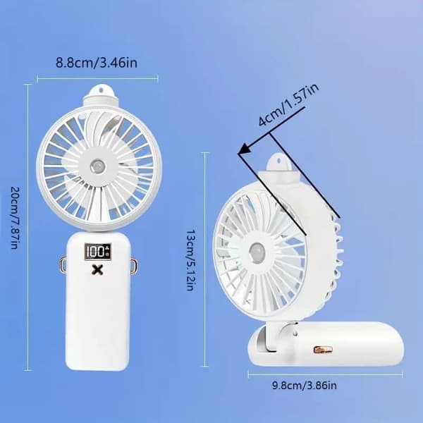 OBOSOE håndventilator/bordventilator – genopladelig bærbar sprayventilator med USB og digitalt display