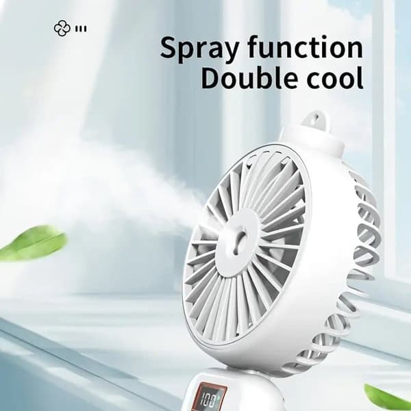 OBOSOE håndventilator/bordventilator – genopladelig bærbar sprayventilator med USB og digitalt display