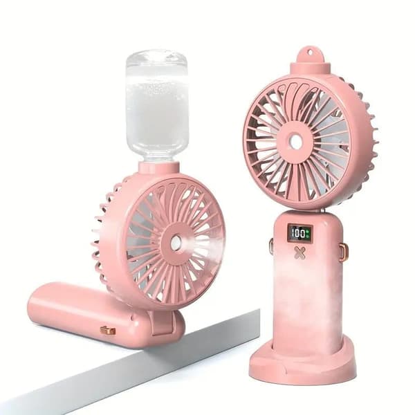 OBOSOE håndventilator/bordventilator – genopladelig bærbar sprayventilator med USB og digitalt display Pink