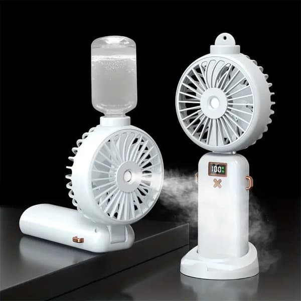OBOSOE håndventilator/bordventilator – genopladelig bærbar sprayventilator med USB og digitalt display