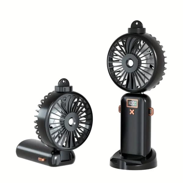 OBOSOE håndventilator/bordventilator – genopladelig bærbar sprayventilator med USB og digitalt display