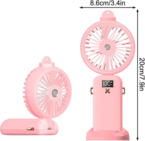 Lollanda Bärbar Handfläkt / Fläkt med Dimma – 5000mAh, 5 Hastigheter, Hopfällbar USB-Fläkt för Resa och Kontorsbruk