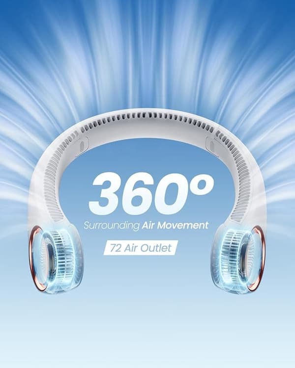 OBOSOE bærbar halsventilator – håndfri 360° køling, støjsvagt design, lang batterilevetid
