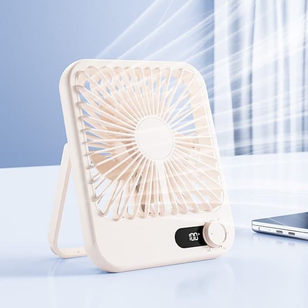 Lollanda Mini USB -tuuletin / kannettava minituuletin – akkukäyttöinen pöytätuuletin LED-näytöllä, USB-lataus työpöydälle ja matkoille