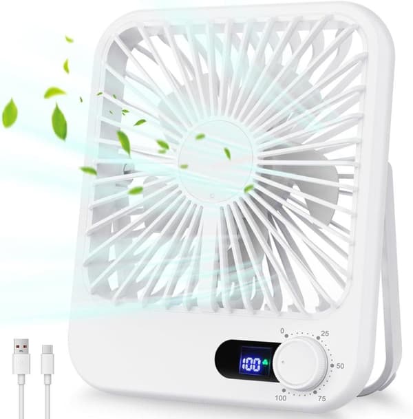 Lollanda Mini USB -tuuletin / kannettava minituuletin – akkukäyttöinen pöytätuuletin LED-näytöllä, USB-lataus työpöydälle ja matkoille