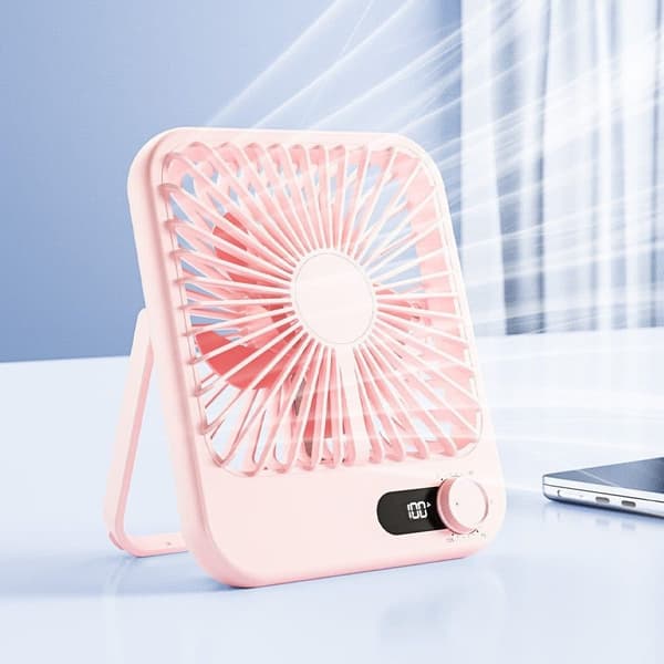 Lollanda Mini USB -tuuletin / kannettava minituuletin – akkukäyttöinen pöytätuuletin LED-näytöllä, USB-lataus työpöydälle ja matkoille