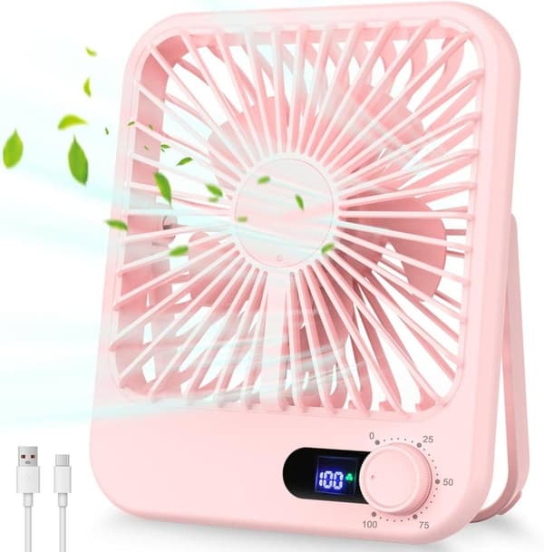 Lollanda Mini USB -tuuletin / kannettava minituuletin – akkukäyttöinen pöytätuuletin LED-näytöllä, USB-lataus työpöydälle ja matkoille Pinkki