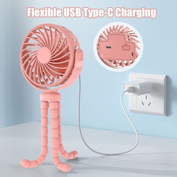Lollanda Mini -rattaiden tuuletin, kannettava käsituuletin joustavalla jalustalla – USB, 360° käännettävä, säädettävä nopeus
