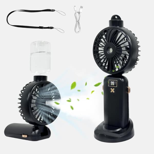 Lollanda Bærbar Sprayventilator 5000mAh, Sprayventilator – LED, 90° drejelig, Kan hænges på halsen