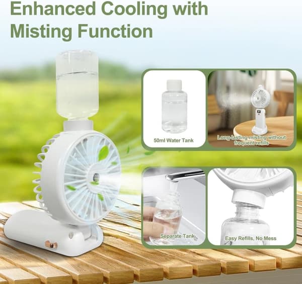 Lollanda Bærbar Sprayventilator 5000mAh, Sprayventilator – LED, 90° drejelig, Kan hænges på halsen