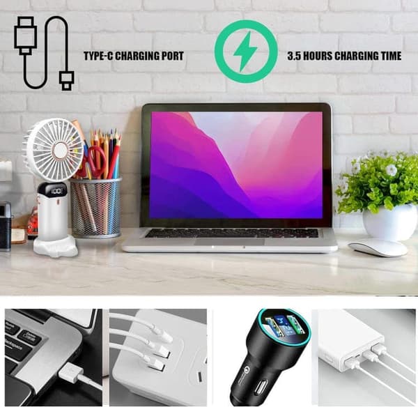 OBOSOE Handfläkt – Portabel Mini USB-Fläkt med 5 Hastigheter & Stativ – Uppladdningsbar & Hopfällbar