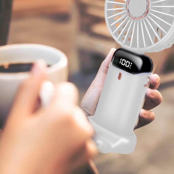 OBOSOE Handfläkt – Portabel Mini USB-Fläkt med 5 Hastigheter & Stativ – Uppladdningsbar & Hopfällbar