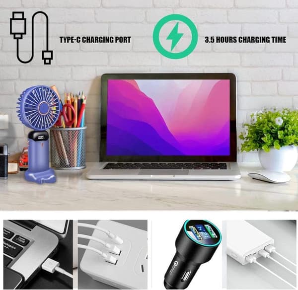 OBOSOE Handfläkt – Portabel Mini USB-Fläkt med 5 Hastigheter & Stativ – Uppladdningsbar & Hopfällbar