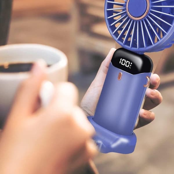 OBOSOE Handfläkt – Portabel Mini USB-Fläkt med 5 Hastigheter & Stativ – Uppladdningsbar & Hopfällbar