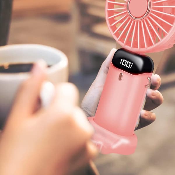 OBOSOE Handfläkt – Portabel Mini USB-Fläkt med 5 Hastigheter & Stativ – Uppladdningsbar & Hopfällbar
