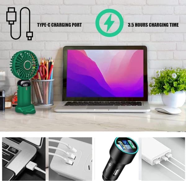 OBOSOE Handfläkt – Portabel Mini USB-Fläkt med 5 Hastigheter & Stativ – Uppladdningsbar & Hopfällbar