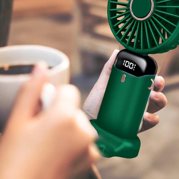 OBOSOE Handfläkt – Portabel Mini USB-Fläkt med 5 Hastigheter & Stativ – Uppladdningsbar & Hopfällbar