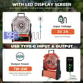 Miniatyrbillede 2 af 6: OBOSOE bærbar campingventilator med 20000mAh batteri, LED-lys og display – genopladelig ventilator til rejser og udendørs