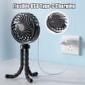 Miniatyrbillede 5 af 9: Lollanda Fleksibel Klapvognsventilator – Genopladelig Bærbar Ventilator med Batteri, 360° Rotation, 3 Hastigheder, Natlys & Stativfunktion