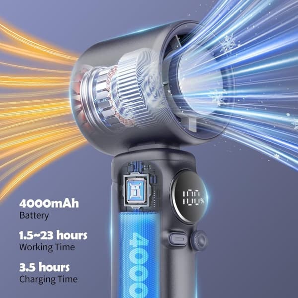 OBOSOE bærbar håndblæser, mini turboblæser med 4000mAh batteri, justerbar hastighed 1-100, til rejser og udendørs brug