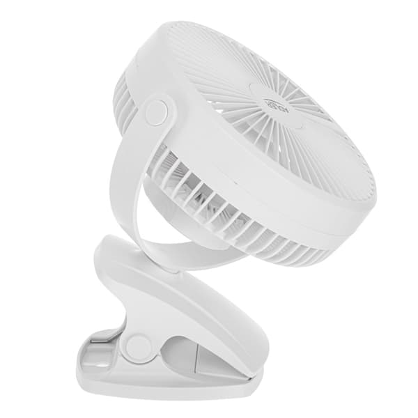 Uppladdningsbar fläkt med klämma – 3000 mAh, 360° rotation, USB-C-laddning - Vit