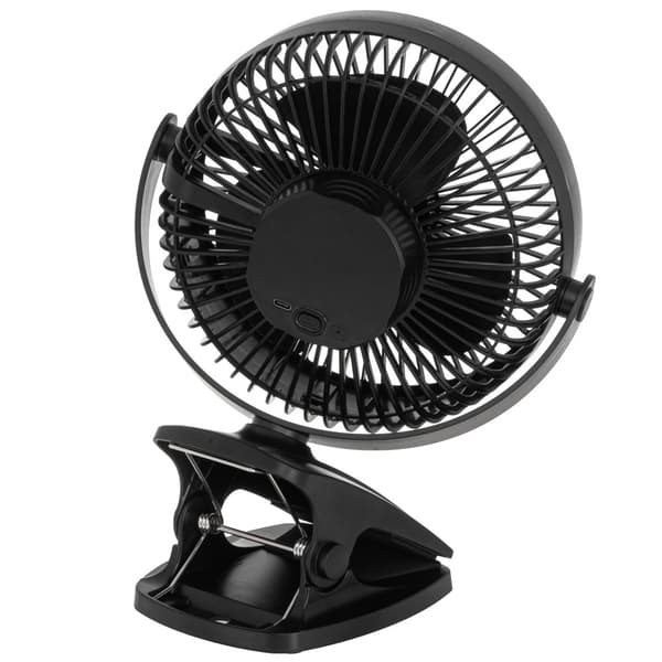 Genopladelig ventilator med klips - 3000 mAh, 360° rotation, USB-C-opladning - Svart