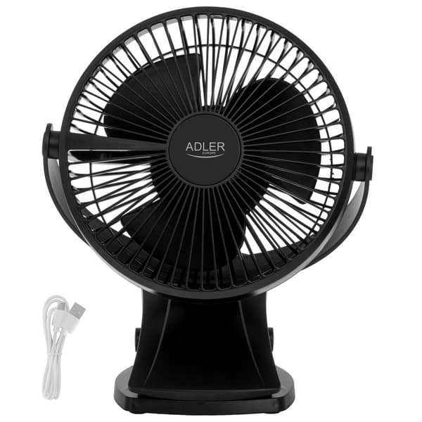 Genopladelig ventilator med klips - 3000 mAh, 360° rotation, USB-C-opladning - Svart