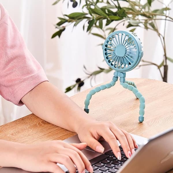 Lollanda Barnvagnsfläkt Portabel, Mini barnvagnsfläkt, Portabel Handfläkt med Flexibel Trebensstativ – 3 Hastigheter, 360° Rotation
