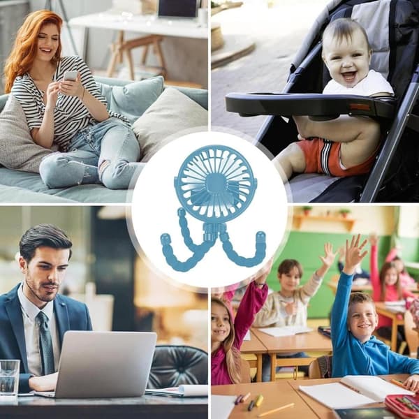 Lollanda Barnvagnsfläkt Portabel, Mini barnvagnsfläkt, Portabel Handfläkt med Flexibel Trebensstativ – 3 Hastigheter, 360° Rotation
